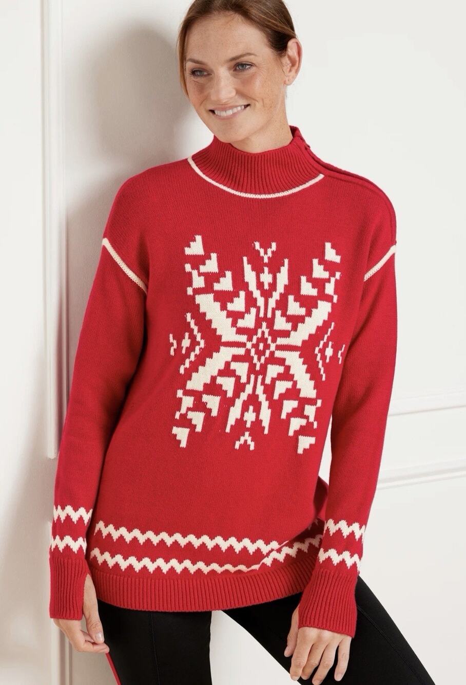 Talbots Sweater Womens Red Wool cotton Holiday Fair Isle Mock Christmas Plus 2X